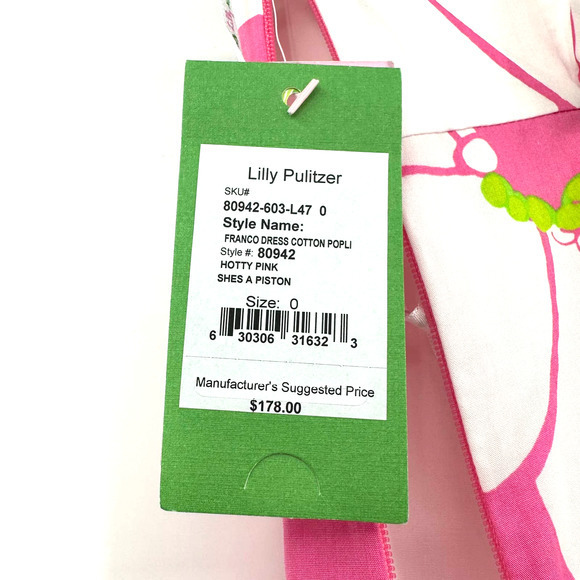 NWT‎ Lilly Pulitzer size 0 Franco Dress Cotton Popli Hotty Pink Shes a Piston - Picture 6 of 8
